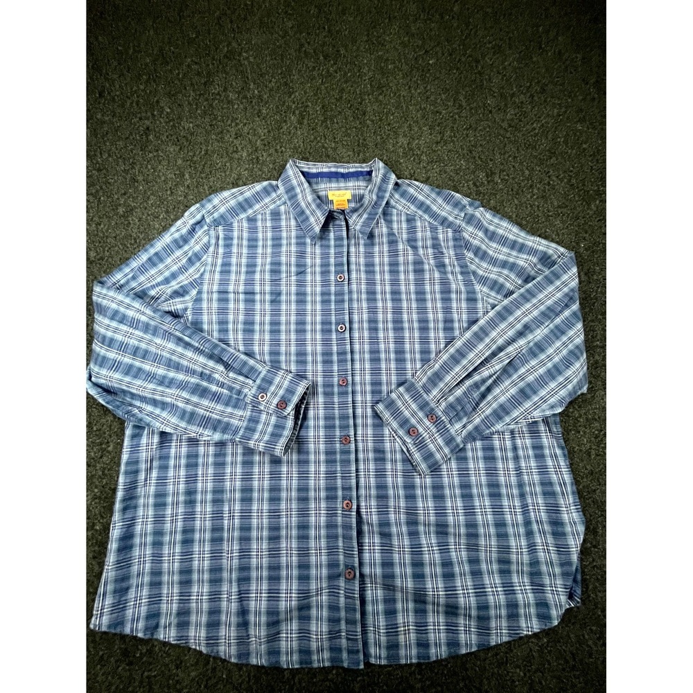 NorthCrest Shirt Womens 2X(18-20) Blue Plaid Relaxed Fit Shirttail Hem Button Up